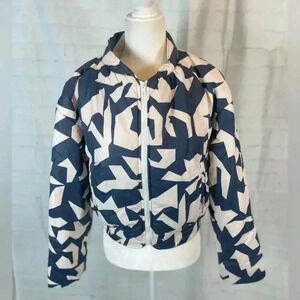 New Pacino Bomber Jacket blue cream Woman’s Size M Quilted Coat Trendy Geometric